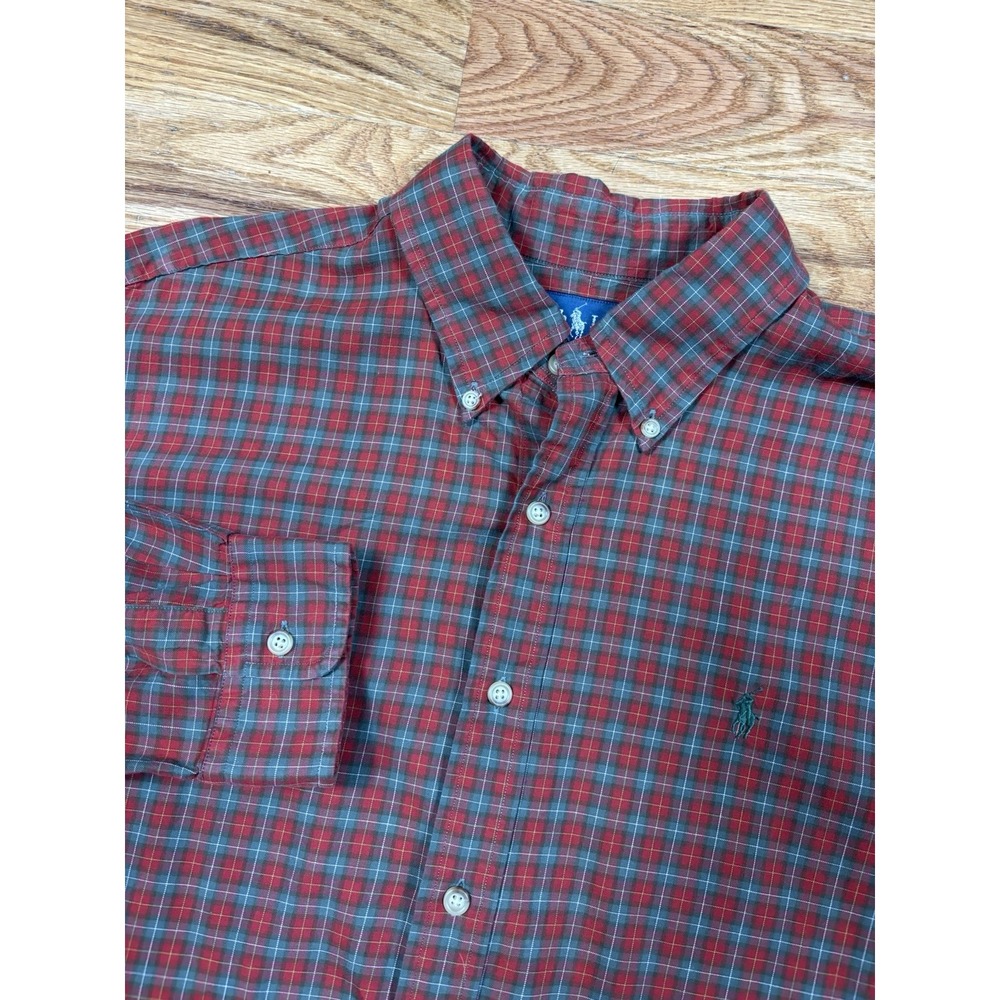 Polo Ralph Lauren Shirt Men Sz XL Red Green Christmas Holiday Button Long Sleeve